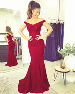 Load image into Gallery viewer, Burgundy-Bridesmaid-Dresses-V-neck-Mermaid-Prom-Gowns-2019
