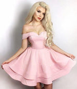 Load image into Gallery viewer, V-neck Off Shoulder Ruffle Satin Homecoming Dresses Short Cocktail Dress
