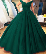 Load image into Gallery viewer, Lace V-neck Off Shoulder Satin Ball Gown Quinceanera Dresses
