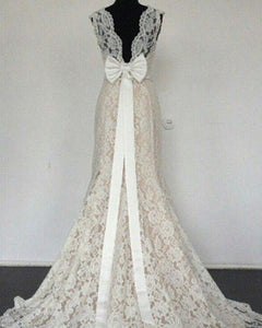 Bow Back Wedding Mermaid Lace Dresses