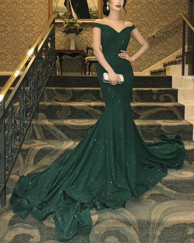 Modern High Neck Emerald Green Mermaid Prom Dress with Crystals and Off-the-Shoulder Slit main image 1