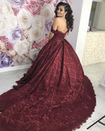 Load image into Gallery viewer, Wine-Red-Wedding-Dresses-Lace-Ball-Gowns
