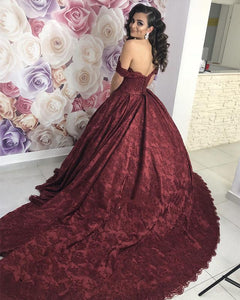 Wine-Red-Wedding-Dresses-Lace-Ball-Gowns