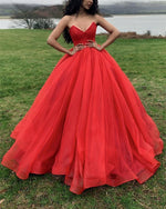 Load image into Gallery viewer, Red-Wedding-Dresses-Organza-Ball-Gowns-Sleeveless
