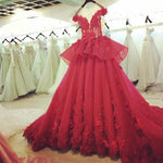 Load image into Gallery viewer, Burgundy Lace Ball Gowns Wedding Dresses With Nude Back
