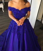 Load image into Gallery viewer, Elegant Satin Ball Gow Prom Dresses Lace Off The Shoulder
