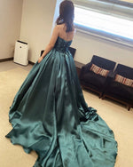 Load image into Gallery viewer, Ball Gown Ruched Sweetheart Sweep Train Satin Dresses
