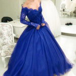 Load image into Gallery viewer, Charming Tulle Prom Dresses Ball Gowns Long Sleeves With Nude Tulle Neck
