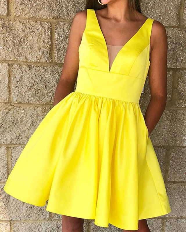 Short-Satin-Homecoming-Dresses-Yellow-Party-Dresses