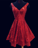 Load image into Gallery viewer, Short V-neck Ruffle Hem Sequins Homecoming Dresses
