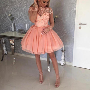 Charming Lace Appliques Long Sleeves Homecoming Dress Short Prom Gowns