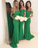 Cargar imagen en el visor de la galería, Long-Hunter-Green-Bridesmaid-Dresses-Mermaid-Appliques-Evening-Gowns
