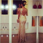 Load image into Gallery viewer, Lace Appliques Cap Sleeves Nude Back Floor Length Sequin Mermaid Evening Dresses
