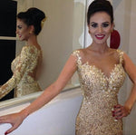 Load image into Gallery viewer, Lace Appliques Cap Sleeves Nude Back Floor Length Sequin Mermaid Evening Dresses
