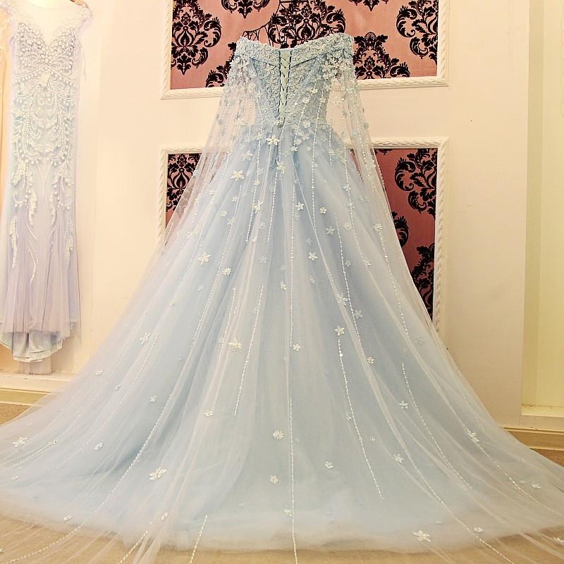 Tiffany Blue / Ivory Lace Lace Off The Shoulder Wedding Dresses