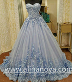 Cargar imagen en el visor de la galería, Lovely Lace Appliques Sweetheart Light Blue Ball Gowns Wedding Dresses
