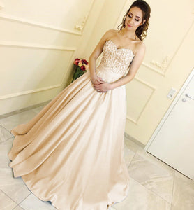 Lace Sweetheart Satin Ball Gowns Floor Length Evening Dresses
