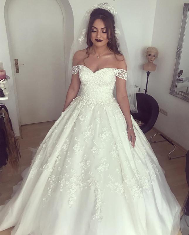 Chic Lace Appliques Sweetheart Ball Gown Wedding Dresses Off The Shoulder