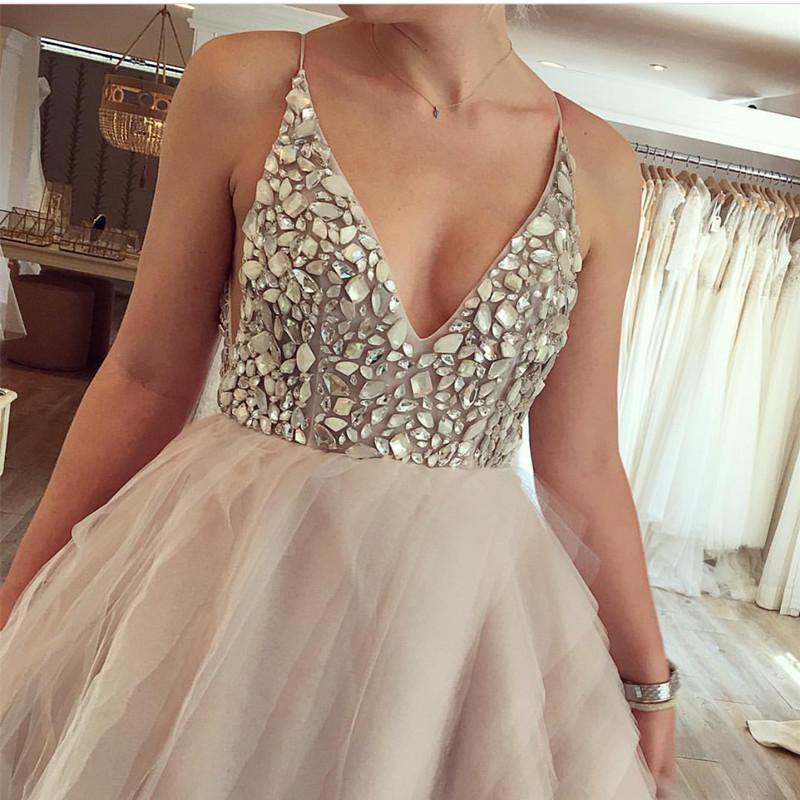 Crystal Beaded V Neck Organza Layered Wedding Dresses Ball Gowns