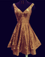Load image into Gallery viewer, Short V-neck Ruffle Hem Sequins Homecoming Dresses
