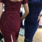 Load image into Gallery viewer, Off The Shoulder Sheath Homecoming Dresses Lace Appliques
