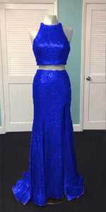 Load image into Gallery viewer, Rose Gold Sequin Two Piece Prom Dresses Mermaid Evening Gowns
