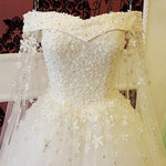 Load image into Gallery viewer, Tiffany Blue / Ivory Lace Lace Off The Shoulder Wedding Dresses
