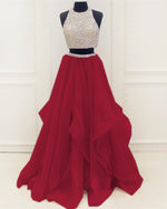 Load image into Gallery viewer, Burgundy-Prom-Gowns-Two-Piece-Dresses-Sequin-Beaded
