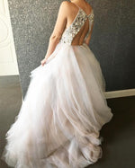 Load image into Gallery viewer, Crystal Beaded V Neck Organza Layered Wedding Dresses Ball Gowns
