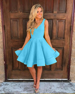 Load image into Gallery viewer, Cute A Line V Neck Homecoming Dresses Short Satin Prom Gowns
