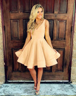 Load image into Gallery viewer, Cute A Line V Neck Homecoming Dresses Short Satin Prom Gowns

