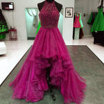 Cargar imagen en el visor de la galería, Beaded Halter Organza Ruffles High Low Prom Dresses
