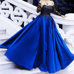 Cargar imagen en el visor de la galería, Black Sequins Lace Long Sleeves Satin Ball Gowns Off The Shoulder

