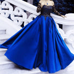 Load image into Gallery viewer, Black Sequins Lace Long Sleeves Satin Ball Gowns Off The Shoulder

