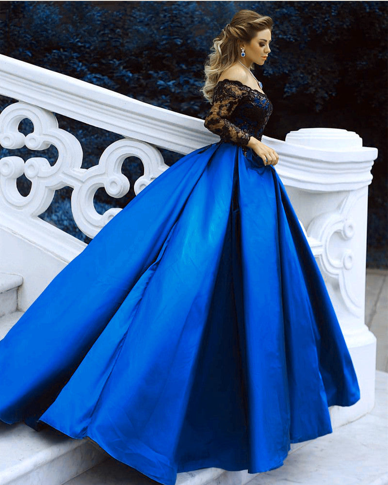 royal blue wedding dress for bride Romantic Sweetheart Tulle Ball Gown Lace Beaded – Lisposa and is made of satin material Navy & Royal Blue Beaded