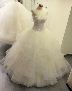 Sequin Beaded Sweetheart Organza Ruffles Wedding Dress Ball Gowns