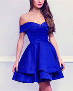 Cargar imagen en el visor de la galería, Royal-Blue-Homecoming-Dresses-Short-Satin-Semi-Formal-Dresses
