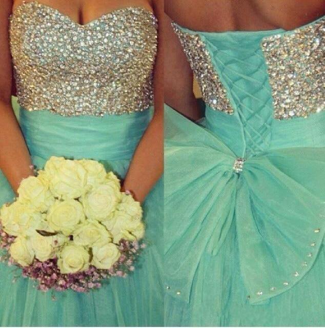 Fully Beading Sweetheart Bow Back Quinceanera Dresses Ball Gowns