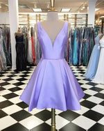 Load image into Gallery viewer, Lilac-Homecoming-Dresses-Short-Satin-Cocktail-Party-Dress
