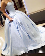 Load image into Gallery viewer, Light Blue Satin Sweetheart Ball Gowns Prom Dresses 2019
