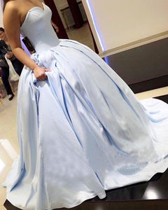 Light Blue Satin Sweetheart Ball Gowns Prom Dresses 2019