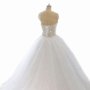 Pearl And Crystal Beaded Sweetheart Ball Gown Wedding Dresses Lace Appliques