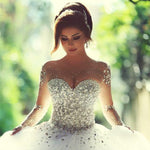 Load image into Gallery viewer, Luxurious Crystal Pearl Beaded Long Sleeves Ball Gowns Wedding Dresses 2019
