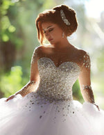 Load image into Gallery viewer, Luxurious Crystal Pearl Beaded Long Sleeves Ball Gowns Wedding Dresses 2019
