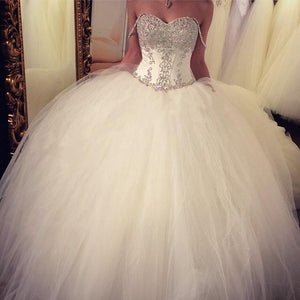 Royal Style Beading Sweetheart Organza Ball Gowns Wedding Dresses 2017