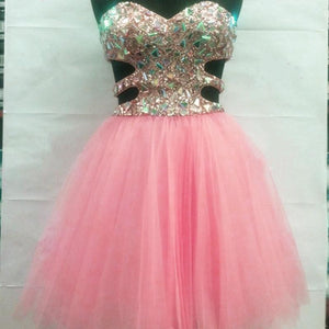 Rhinestone And Sequins Beaded Sweetheart Tulle Homecoming Dresses Short