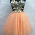 Load image into Gallery viewer, Rhinestone And Sequins Beaded Sweetheart Tulle Homecoming Dresses Short
