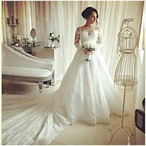 long sleeves lace ball gowns wedding dresses royal train