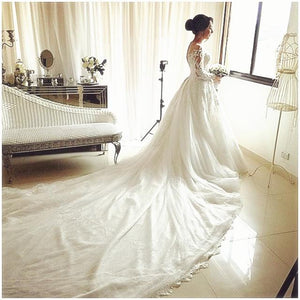 long sleeves lace ball gowns wedding dresses royal train