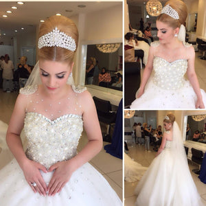 pearl and crystal beaded ivory wedding dresses ball gowns